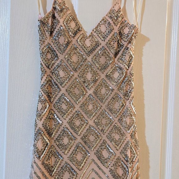 Basix Black Label spaghetti strap beaded Diamond Cocktail Dress - Size 4 - Picture 2 of 9
